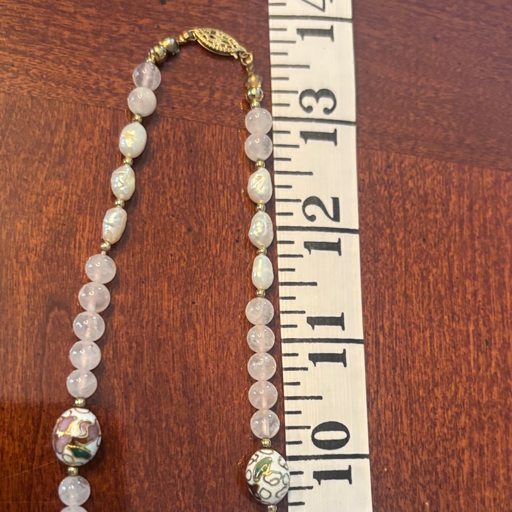 Elegant Gold and White Beaded Necklace with matching earrings